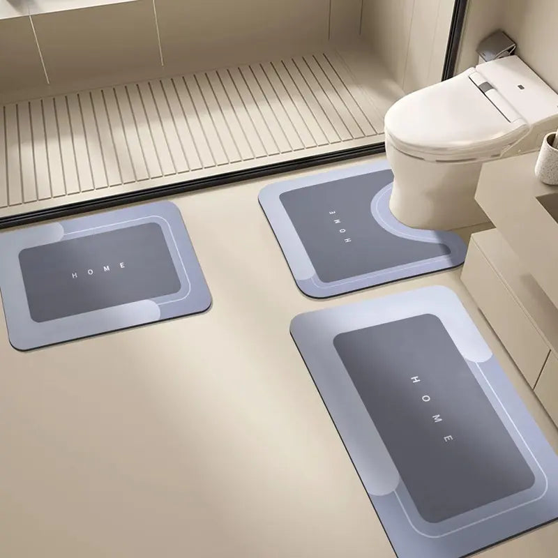 Quick Drying & Water Absorbent Bathroom Rugs 3 Piece, Anti-Slip Rubber Back Bath Mats, U Contour Toilet Rug, Sturdy Floor Mats for Shower, Tub, Bathroom and Kitchen