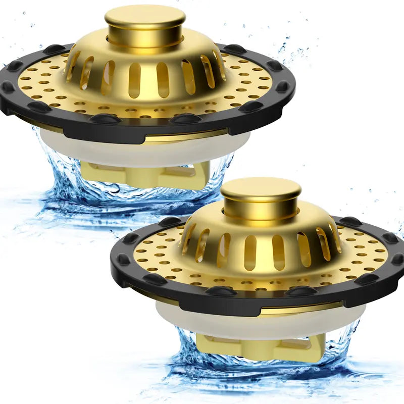 Hibbent 3-in-1 Chrome Brass Metal Bathroom Decor Sink Stopper (1 Pack) - Anti-Clogging Quick Drain with Tight Seal Washers, 4 Silicone Rings, Visible Top Hair Catcher, Detachable Filter Basket, Fits 1.53-2.4in Standard Holes, Low-Maintenance