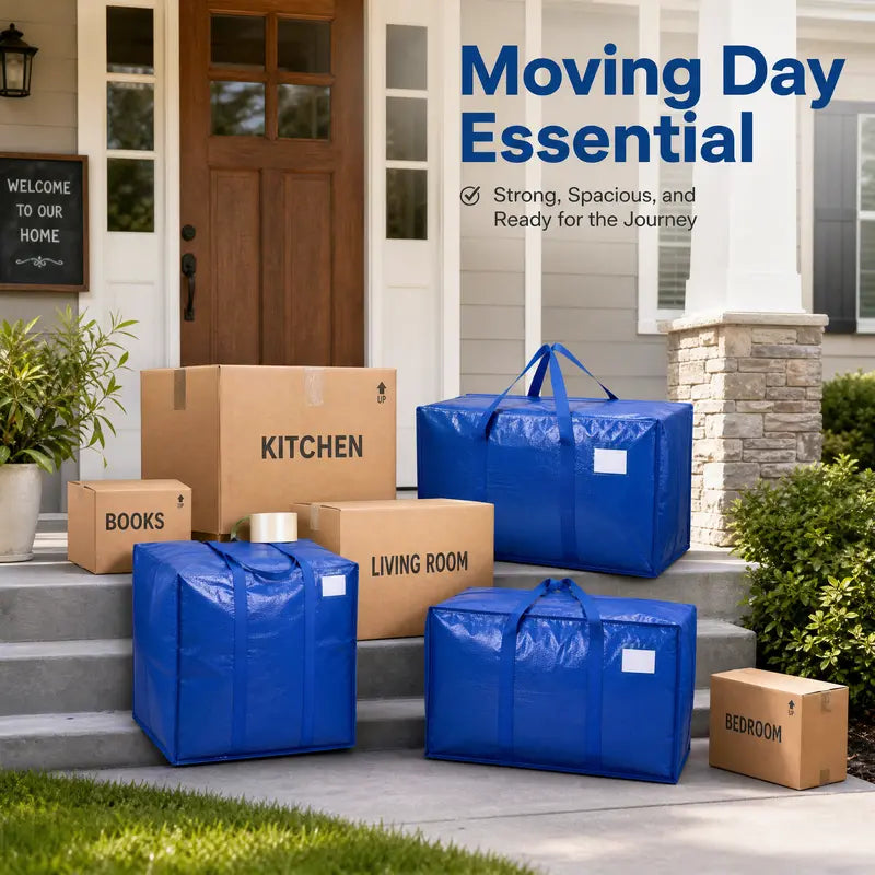 6-Pack of Extra-Large, Heavy-Duty Moving Bags—Waterproof storage bags with handles and zippers, foldable, ideal for college dorms and home storage. #TikTokShopBackToSchool