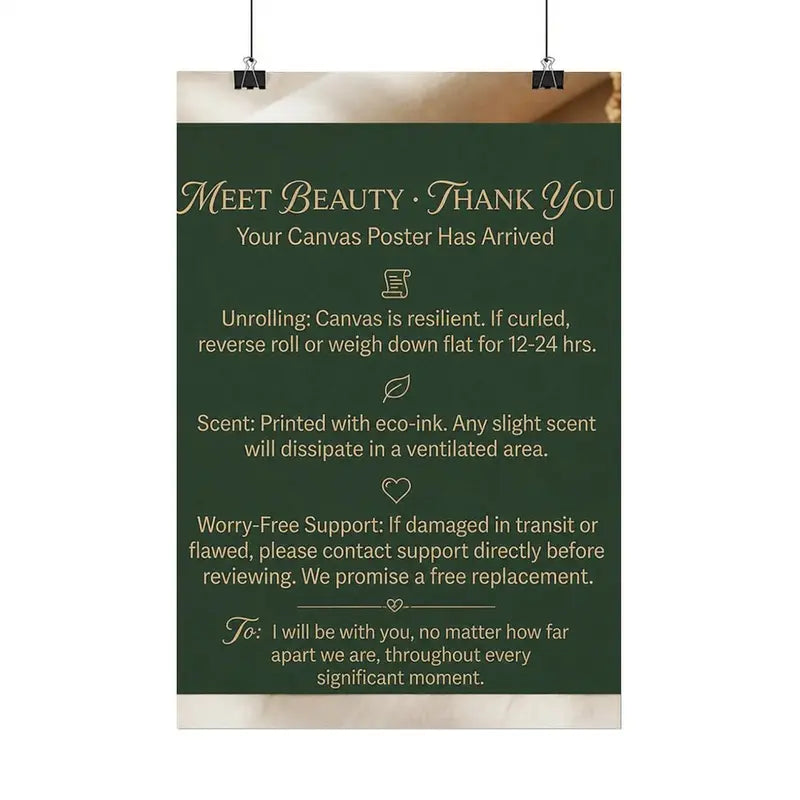 After-Sales Warranty Certificate for Canvas Wall Art & Home Poster Prints Home Decor Products Decoration