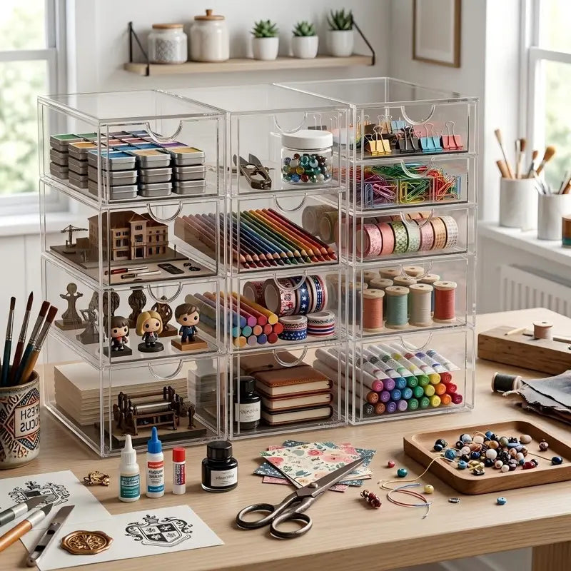 Acrylic Makeup Storage Box with 13 Drawers, Bathroom Counter Organizer, Acrylic Organizers, Desk Organizer, Office Supplies, Storage Drawers for Cosmetic, Pencil, Coffee