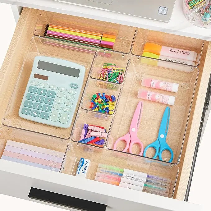 25 PCS Transparent Plastic Drawer Organizer Trays Set - 4-Size Home Boxes for Cosmetic Box, Bathroom Organizer, Kitchen Gadgets & Office Supplies, Ideal for Storage Needs
