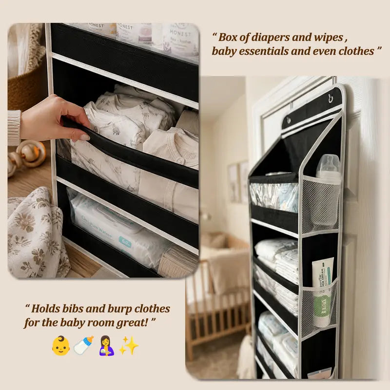 5-Tier Over The Door Hanging Storage Organizer, 10 Pockets for Nursery Door, Diaper Storage, 60lbs Capacity, Bathroom Door Organizer, Dorm Room Essentials, Extra Space Saving