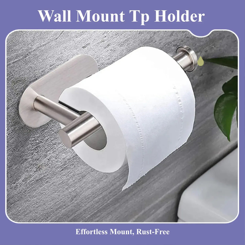 Self-Adhesive Wall-Mounted Toilet Paper Holder, Stainless Steel Toilet Paper Roll Dispenser (1 Count), Toilet Paper Holder for Bathroom and Kitchen, Toilet Paper Storage, Bathroom Accessories Organizer, Bathroom Space Saver