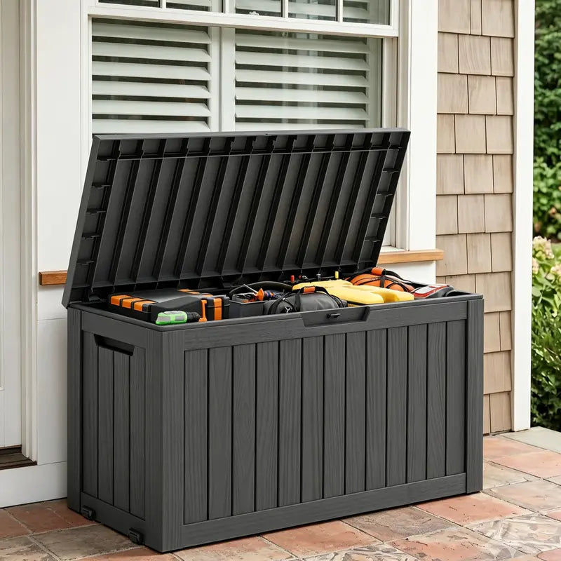 BIFANUO Rectangle Resin Indoor Outdoor Storage Boxes - 79/100/120-Gallon Waterproof, UV-Resistant Garage Storage Box with Waterproof Resin Shields Damp Gear for Home Improvement, Garden Supplies