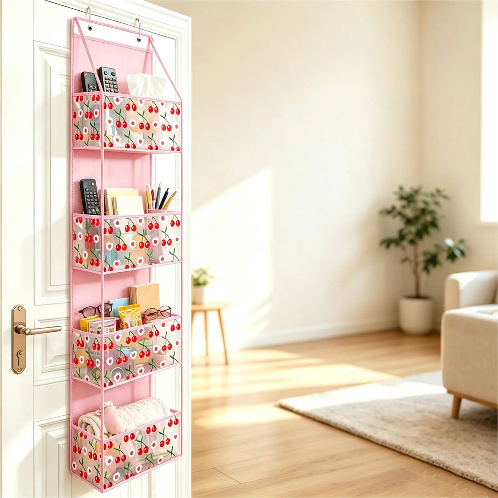 1 Pack Over Door Organizer with 4 Large Pockets Hanging Storage Organizer Hangable with Clear Window Kids Toys, Shoes, Diapers