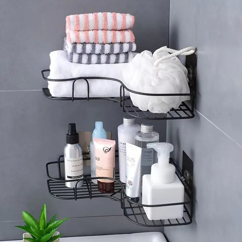 Stainless Steel Corner Shower Shelf - Rust-Proof, Double Groove Patch Stable, Wall-Mounted Bathroom Storage Rack, Suitable for Shampoo, Cosmetics Storage, Shower Caddies, Rustproof Shower Caddy, Bathroom Accessory