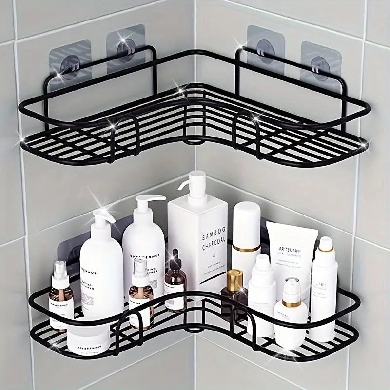 Stainless Steel Corner Shower Shelf - Rust-Proof, Double Groove Patch Stable, Wall-Mounted Bathroom Storage Rack, Suitable for Shampoo, Cosmetics Storage, Shower Caddies, Rustproof Shower Caddy, Bathroom Accessory