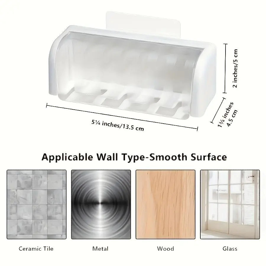 5-Slot Toothbrush Holder with Lid, Self-adhesive Wall Toothbrush Storage Rack, Plastic Bathroom Supplies, Suitable for Dormitories and Showers, Bathroom Accessory, Toothbrush Holders For Bathrooms