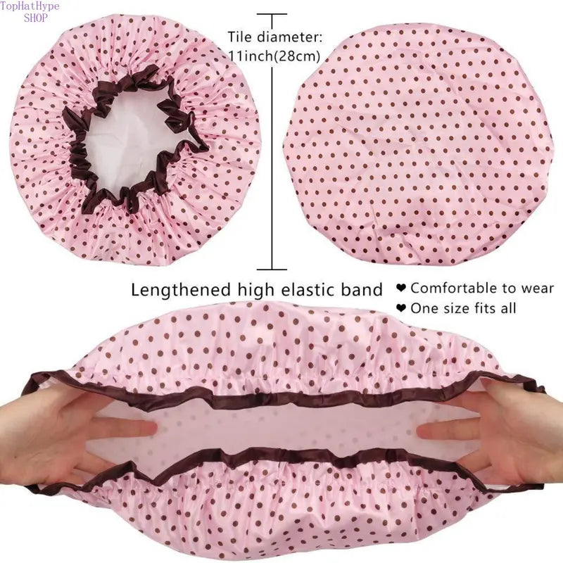 Women’s Double-Layer Waterproof Elastic Shower Cap, Reusable Eco-Friendly Bathroom Accessory, Lightweight Leak-Proof Hair Protection Head Cover, Multi-Purpose Accessory for Bathing, Facial Care, Accessories