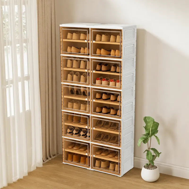 9-Tier Foldable Plastic Shoe Rack Organizer - Multilayer Display, Closet Organizer, Dust-Free Access, 18-Pair Capacity, Collapsible Stackable Magnetic Design, Fast 3-5 Min Setup, Compact Storage for Tiny Spaces (For Families/Individuals)