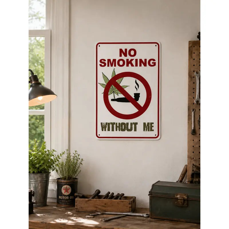 Funny Weed Wall Decor Metal Sign | No Smoking Without Me | Man Cave, Home Bar & Garage Wall Decor | Room Decorations | Room Stuff for Men | 420 Gift