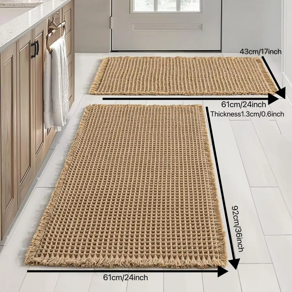 2 Counts Anti-Slip Waffle Bathroom Mats Set, Non Skid Mats, Non-Toxic Bath Rug & Door Mat, Absorbent Kitchen Floor Covering and Bathroom Drying Doormat, Ideal for Wet Areas, Nonslip Bathroom Rugs