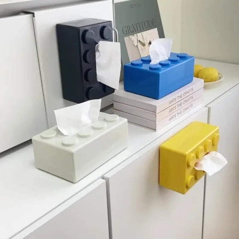 Creative Block Design Tissue Box, Desktop Tissue Holder, Wall Mounted Tissue Box, Decorative Tissue Holder for Home Kitchen Bedroom Living Room Dining Room, Bathroom Accessories Organizer, Bathroom Supplies