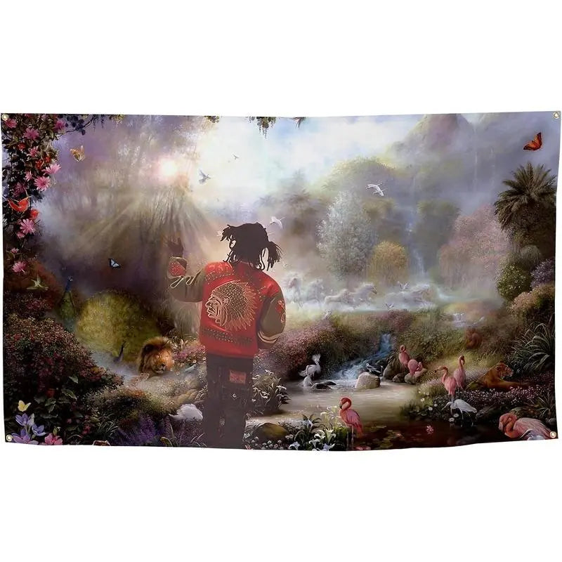 Rapper Flag Chief in The Garden of Eden Hanging Tapestry - Durable Room Accessories with 4 Brass Grommets, HD Bold Lines, Unique Wall Decor for Indoor-Outdoor Use, Flags for Room Events