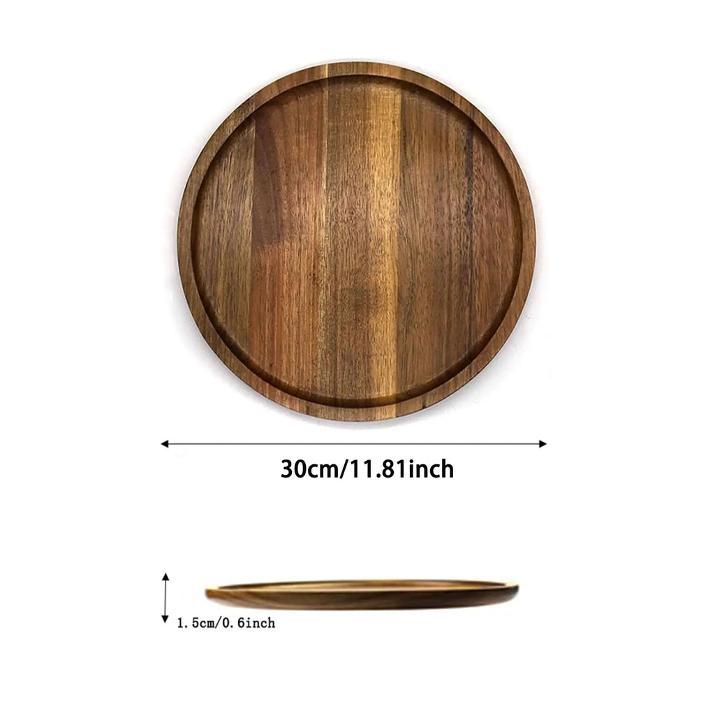 Wooden Round Storage Tray, 1-Piece Multifunctional Desktop Organizer for Bathroom, Bedroom & Living Room