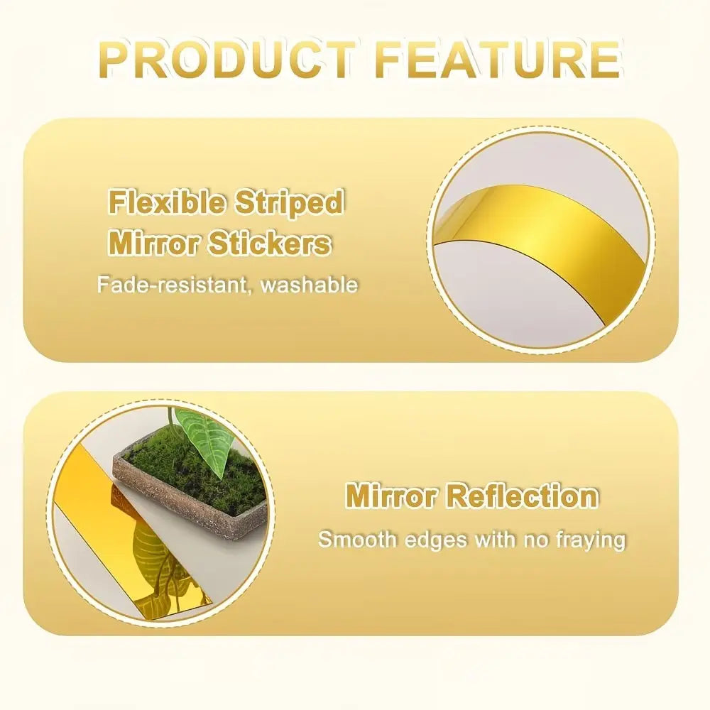 20/35pcs, Golden long acrylic mirror wall sticker, Wall art stickers, 3x50cm self-adhesive waistline decorative strip, DIY hole free and easy to install, used for decoration, living room, bedroom, TV background wall