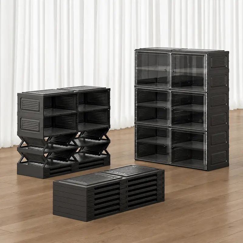 9-Tier Foldable Plastic Shoe Rack Organizer - Multilayer Display, Closet Organizer, Dust-Free Access, 18-Pair Capacity, Collapsible Stackable Magnetic Design, Fast 3-5 Min Setup, Compact Storage for Tiny Spaces (For Families/Individuals)