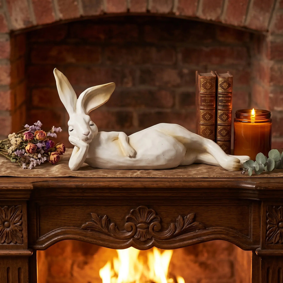 Lazy Sleeping Bunny Resin Figurine, 12.6-Inch Large White Rabbit Statue, Decorative Statues, Home Decor Sculptures, Cozy Room Aesthetic Decor, Unique Housewarming & Birthday Gift, Ideal for Cottagecore Farmhouse, Living Room, Bedroom & Mantel