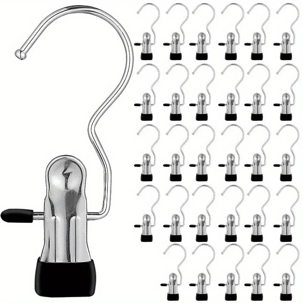 Space-Saving Hangers with 10/20 pcs Multi-Functional Stainless Steel Clips, Multifunctional Clothes Hanger, Rotatable Clothes Hanger, Pants Hangers with Clips, Clip Hangers for Pants, 360° Rotating Portable Closet Organizer, Essential Laundry Accessory
