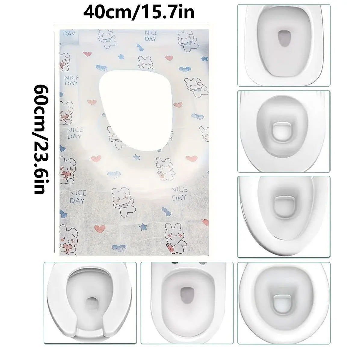 40 Pcs Disposable Toilet Seat Covers, Toilet Seat Protectors, Cute Bunny Heart Design, Portable, Lightweight, Individual Packaging, Longer Wider, Ideal for Public Restrooms, Bathroom, Travel, Airplanes