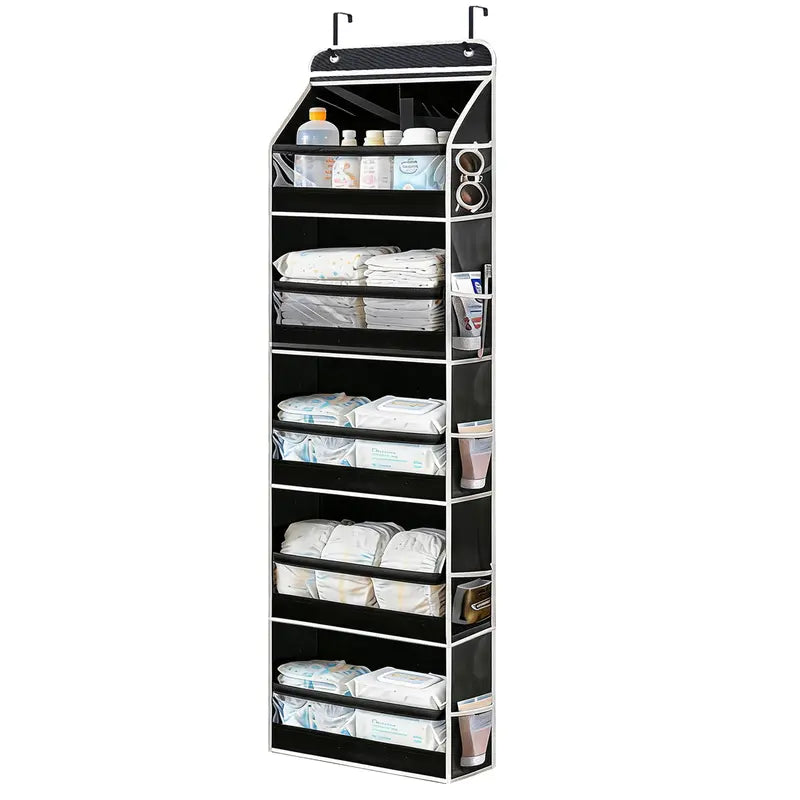 5-Tier Over The Door Hanging Storage Organizer, 10 Pockets for Nursery Door, Diaper Storage, 60lbs Capacity, Bathroom Door Organizer, Dorm Room Essentials, Extra Space Saving