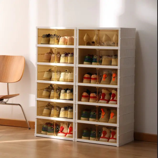 9-Tier Foldable Plastic Shoe Rack Organizer - Multilayer Display, Closet Organizer, Dust-Free Access, 18-Pair Capacity, Collapsible Stackable Magnetic Design, Fast 3-5 Min Setup, Compact Storage for Tiny Spaces (For Families/Individuals)