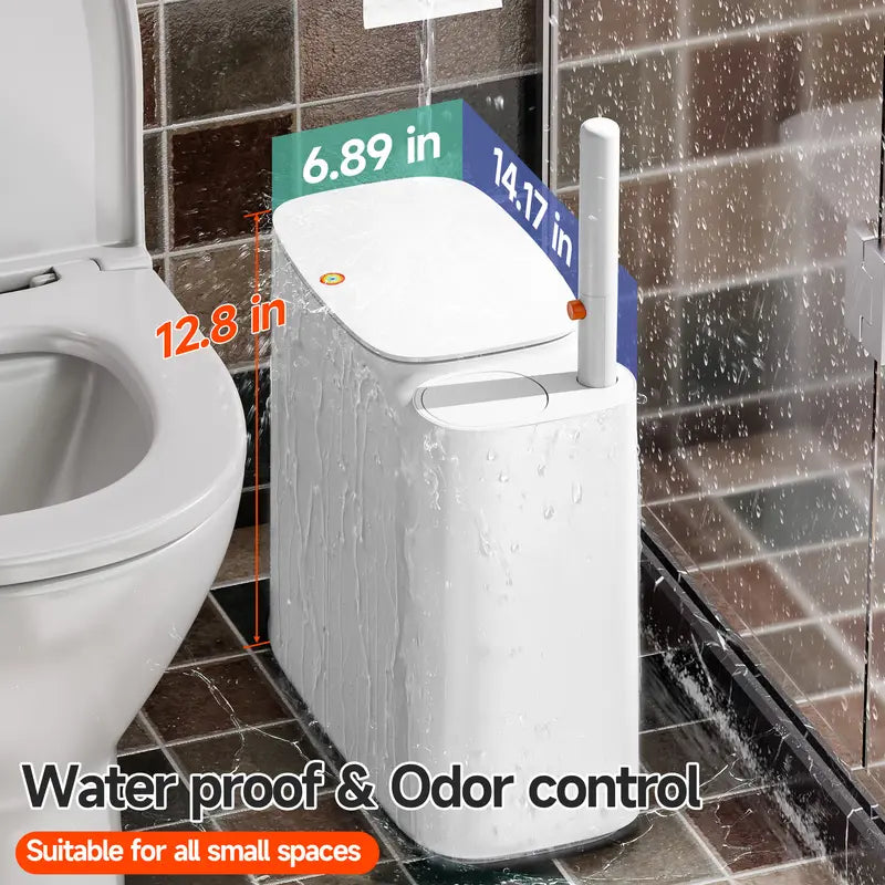 Bathroom Trash Can, 2-in-1 Bathroom Trash Can with Disposable Toilet Brush, Waterproof Slim Waste Bin with Removable Inner Bucket, Disposable Toilet Cleaning Kit, Space-Saving for powder room