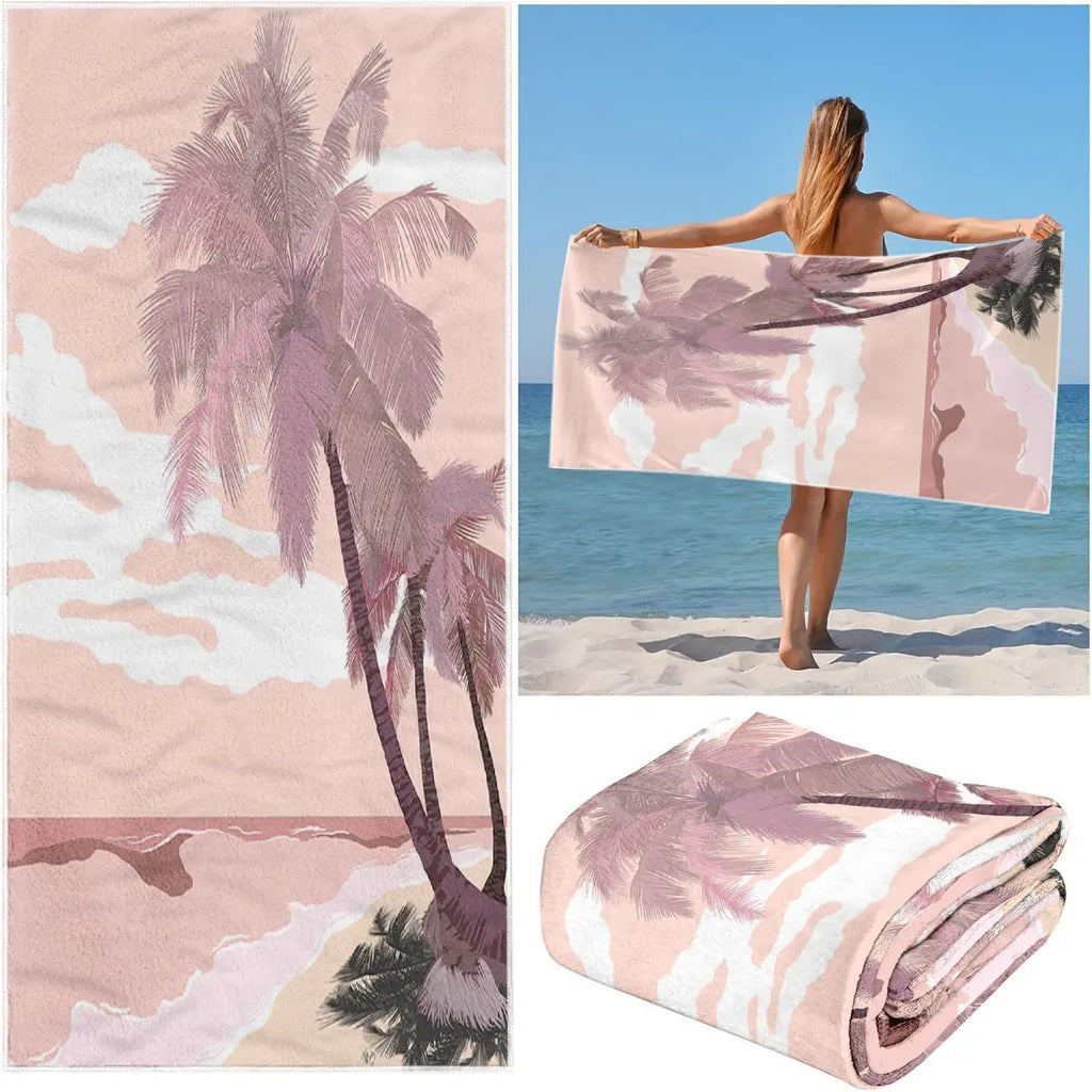 Comfortable Quick-Dry Beach Towel, Quick Drying Towel, Tropical Sunset Coconut Tree Sun Print Pattern, Ideal for Beach Pool Camping, Perfect Gift for Family Friends, Quick Dry Towels