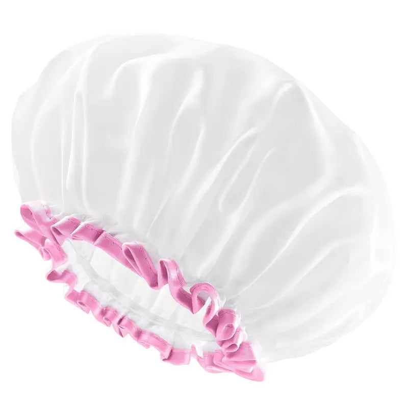 Women’s Double-Layer Waterproof Elastic Shower Cap, Reusable Eco-Friendly Bathroom Accessory, Lightweight Leak-Proof Hair Protection Head Cover, Multi-Purpose Accessory for Bathing, Facial Care, Accessories