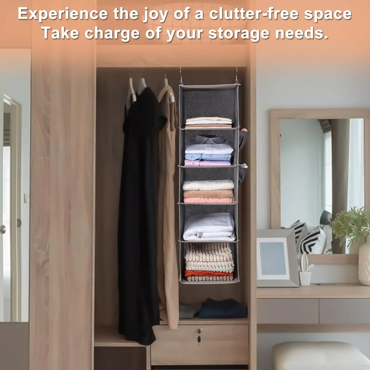 Multi-layer Hanging Clothes Storage Organizer, Space Saving Hanging Clothes Organizer with Side Pocket, Foldable Clothing Storage Bag, Home Organizer for Bedroom, Foldable Storage Bags