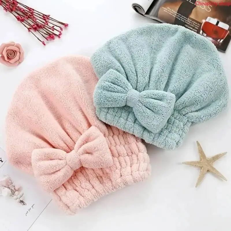 Bow Decor Hair Wrap & Shower Cap Set 2Pcs/4Pcs, ultra soft high absorbency reusable quick dry hair turban, practical bathroom essential for daily shower use, gym sports and outdoor camping travel preparation