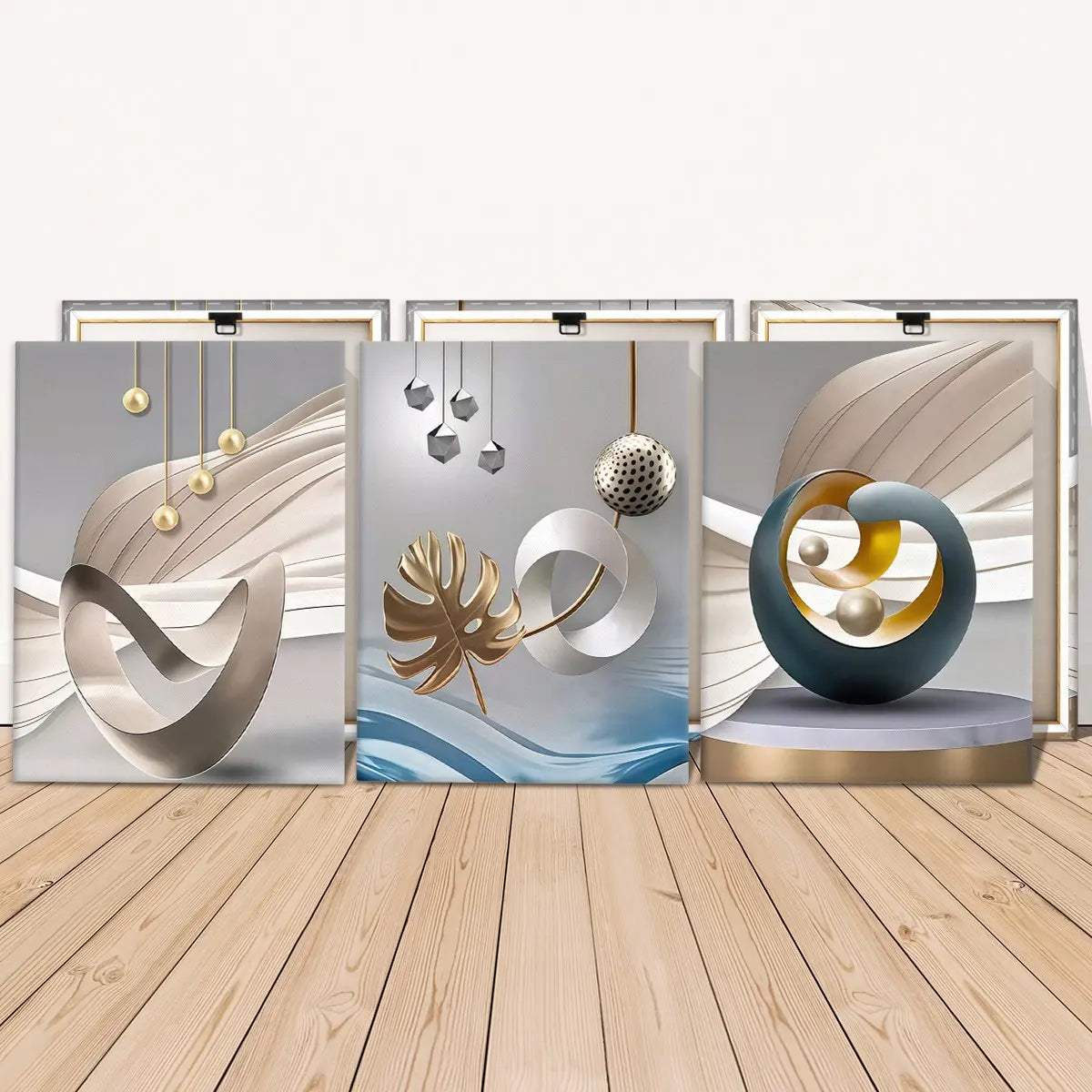 3-count wooden frame canvas, geometric pattern design abstract three-panel decorative poster, office poster, home decoration, Modern home decor, family poster, modern wall art, Aesthetic Wall Decor, Wall decor pictures, Artwork For Walls