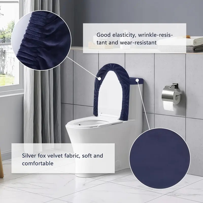 Velvet Softness Toilet Seat & Tank Cover Set, Elastic-Fit Washable Fabric Winter Cushion Covers, Warm Bathroom Protector That Fits Most Sizes Standard Toilets,sohochic