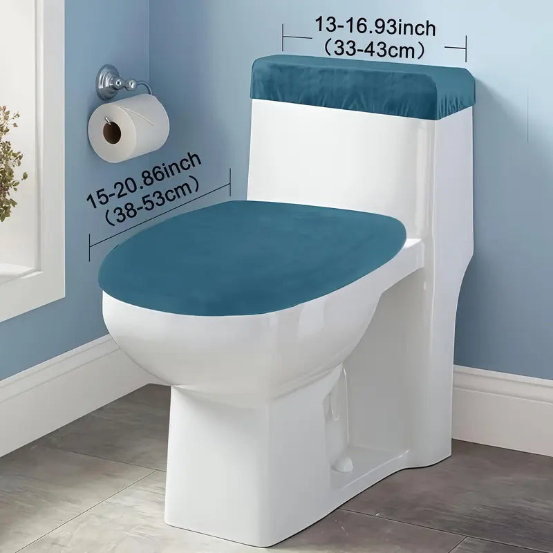 Velvet Softness Toilet Seat & Tank Cover Set, Elastic-Fit Washable Fabric Winter Cushion Covers, Warm Bathroom Protector That Fits Most Sizes Standard Toilets,sohochic