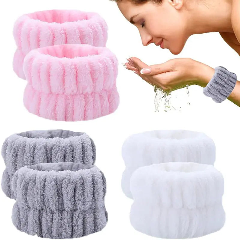 Women's Basic 3-Pack Coral Fleece Microfiber Face Washing Wrist Gloves - Soft & Comfortable, Absorbent Spa Gloves, Drying Towel Alternative, Splash Protection, Keeps Water Off Hands & Arms, 3-Color Fun Mix