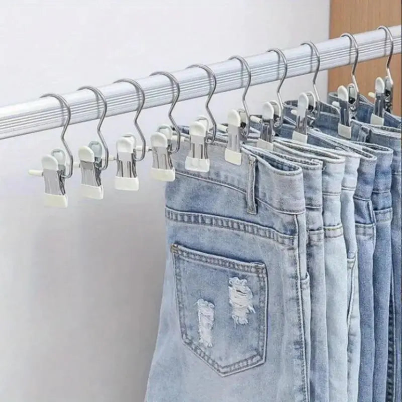 Space-Saving Hangers with 10/20 pcs Multi-Functional Stainless Steel Clips, Multifunctional Clothes Hanger, Rotatable Clothes Hanger, Pants Hangers with Clips, Clip Hangers for Pants, 360° Rotating Portable Closet Organizer, Essential Laundry Accessory