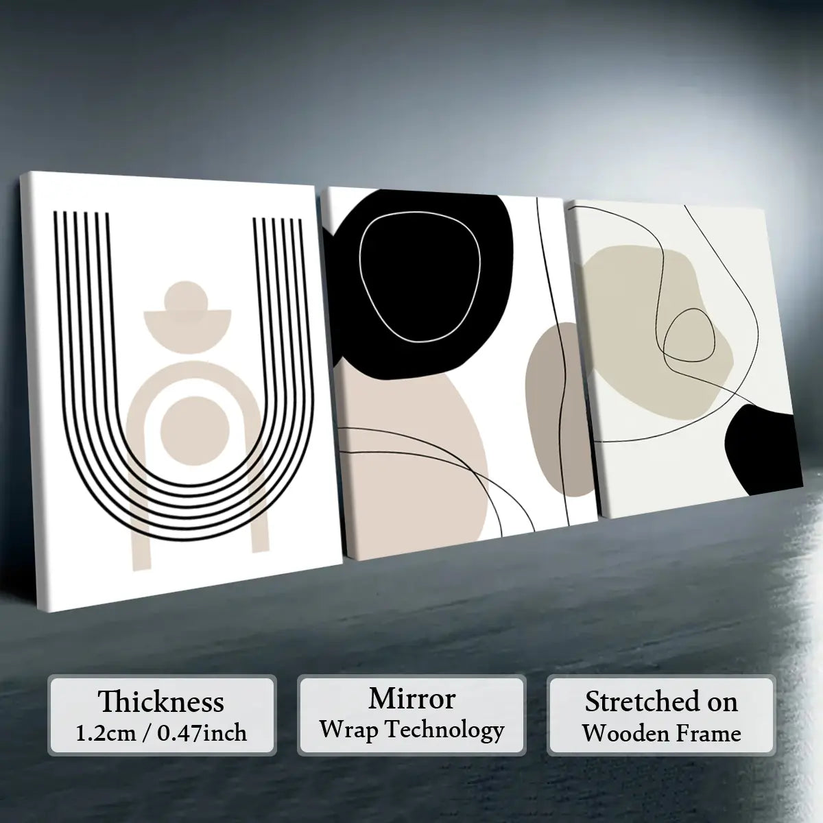 3-count wooden frame canvas, geometric pattern design abstract three-panel decorative poster, office poster, home decoration, Modern home decor, family poster, modern wall art, Aesthetic Wall Decor, Wall decor pictures, Artwork For Walls