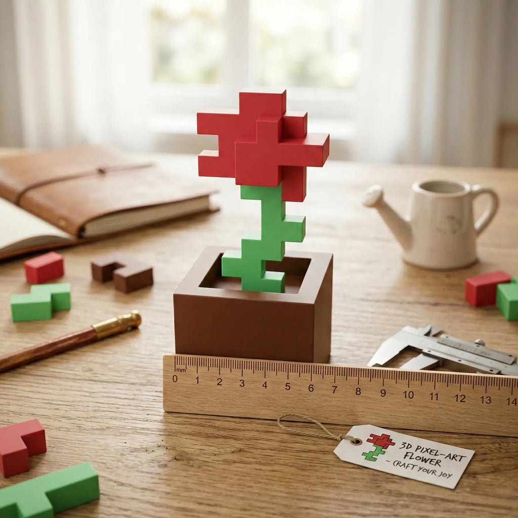 Pixel Rose Decoration, Flower Ornaments, Faux Floral Decor, No Power Required, Durable Plastic Construction, Suitable for Bedroom Desks, Office Desks and Home Decoration, Festival Party Gifts