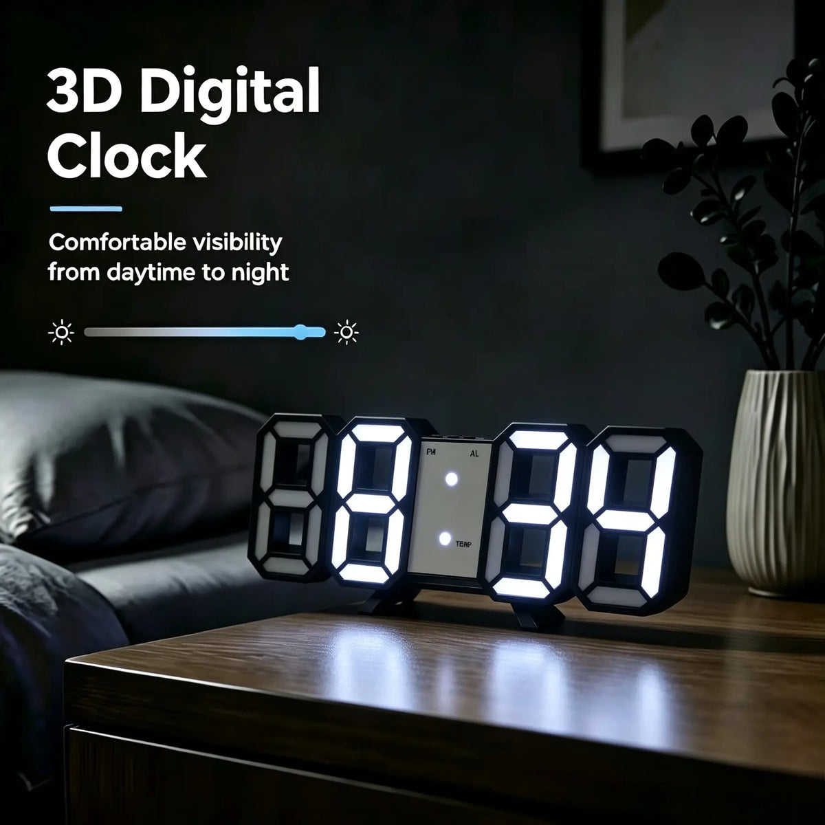 3D LED Digital Lighted Wall Clock with Night Light & Adjustable Brightness – 9-Inch Smart Desk Clock for Bedroom, Kitchen & Office (Time/Date/Temperature)