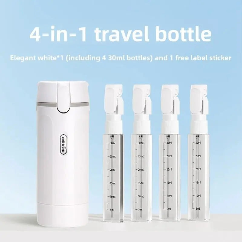4-in-1 Compact Portable Cosmetic Storage Organizer with Refillable Easy-Press Plastic Travel Toiletry Bottles for Shampoo, Lotion - Lightweight Home Organizer Bathroom Supply (Wholesale Available)