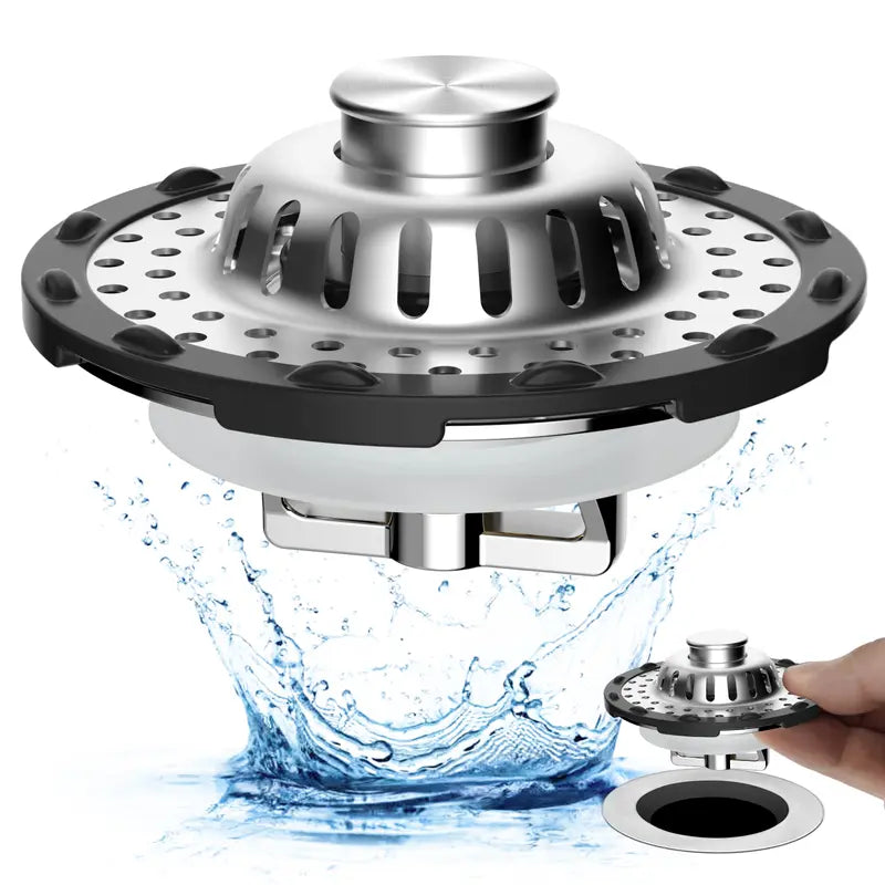 Hibbent 3-in-1 Chrome Brass Metal Bathroom Decor Sink Stopper (1 Pack) - Anti-Clogging Quick Drain with Tight Seal Washers, 4 Silicone Rings, Visible Top Hair Catcher, Detachable Filter Basket, Fits 1.53-2.4in Standard Holes, Low-Maintenance