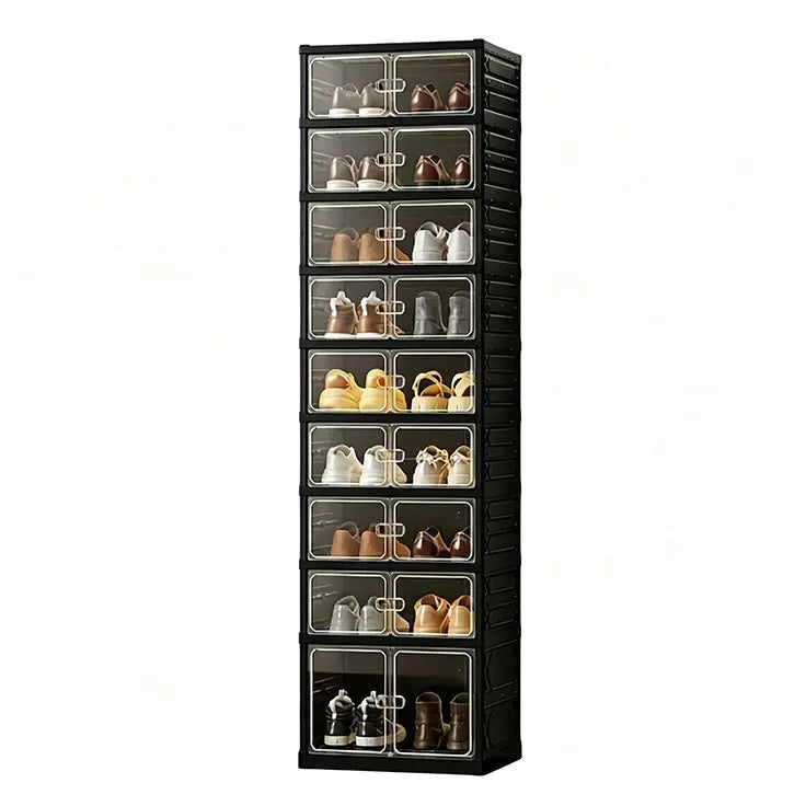 9-Layer Foldable Shoe Organizer Storage Box - Portable Extra-Large Folding Closet Shoe Rack with Magnetic Transparent Door