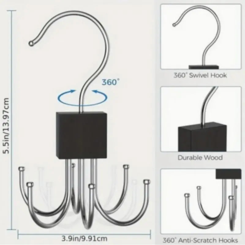 360° Rotatable Belt Hook, Closet Hooks, 1 Count Durable Metal Hanging Storage Hook, Multi-purpose Organiser Hook for Belt, Scarf Organizer, Tie Hanger, Home Storage Hook for Wardrobe, Home and Dormitory, Hanging Accessories, Hanger