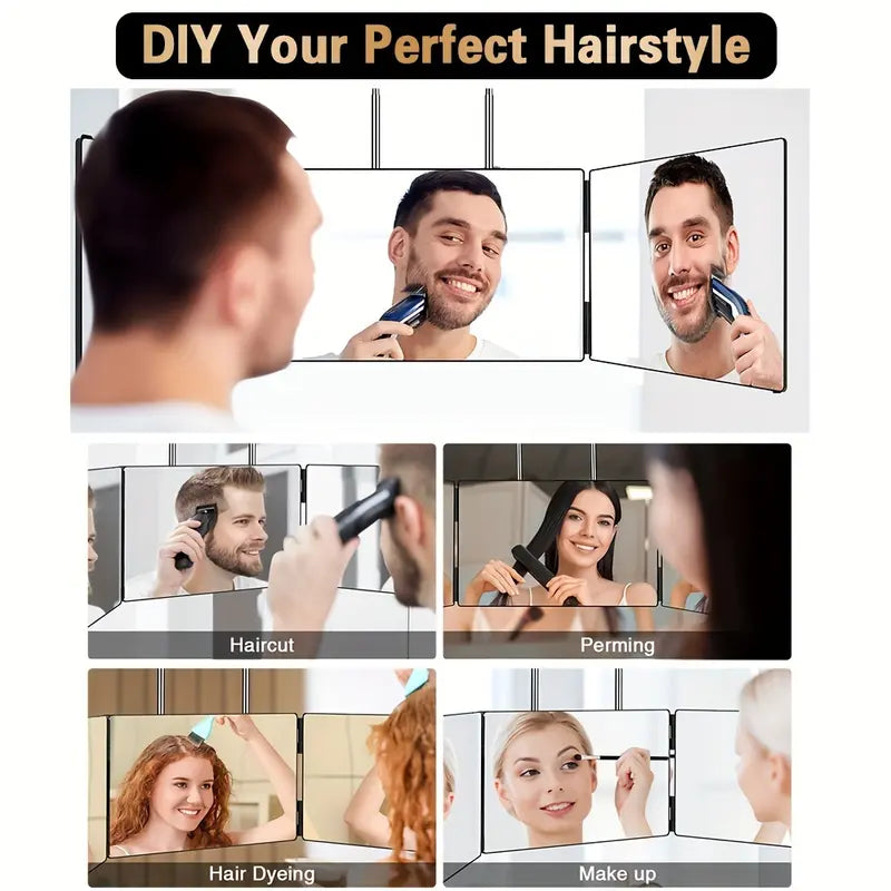 360-Degree Rotatable Adjustable Self-Haircut Mirror, Modern Rectangle 3-Way Bathroom Gadget with Transparent Anti-Fog HD Glass, LED Light, USB-Rechargeable Plastic Frame - Home Bathroom Personal Care Gift