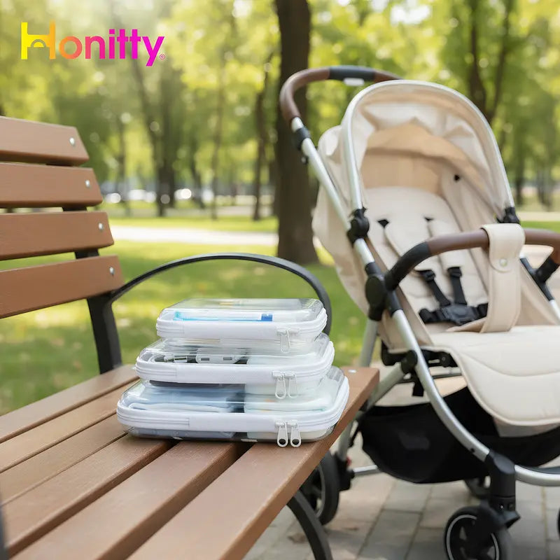 [BUY 3 GET 1 FREE] HONITTY Clear Organizer Storage Box Clear Hard Zipper Cas Classic PVC Hard Zipper Storage Containers, Portable Home Organizer for Tools, Travel-Friendly Case for Makeup Kits & Building Toy Accessories