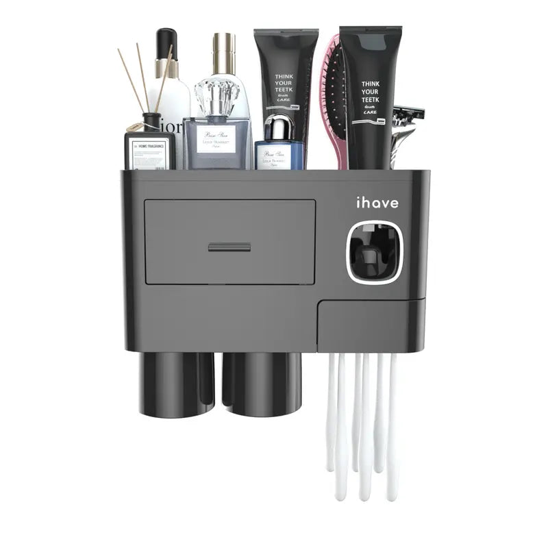 iHave 2-4 Cup Toothbrush Holders for Bathrooms - Wall Mounted with Toothpaste Dispenser - CosmeticDrawe, Large Capacity Tray & Bathroom Accessories Bottles Home Goods Organizer Organizing tiktokshopspringglowup summervibes,home essentials