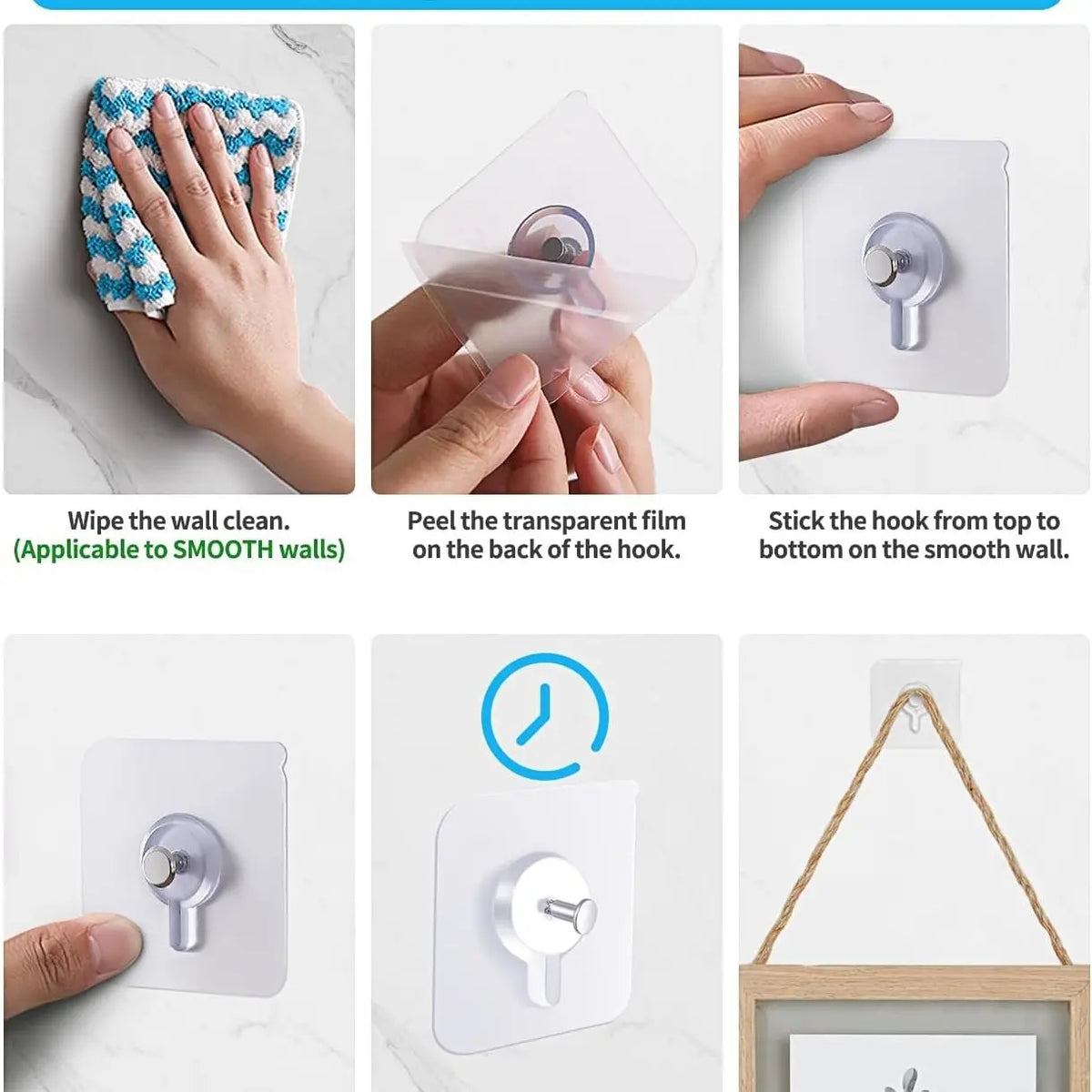 30pcs Strong Self-Adhesive Wall Hooks, No-Drill Modern Waterproof Plastic Hooks for Kitchens and Bathrooms, Suitable for Paintings, Photo Frames and Posters, Easy Non-Damage Installation, Picture Hooks for Hanging