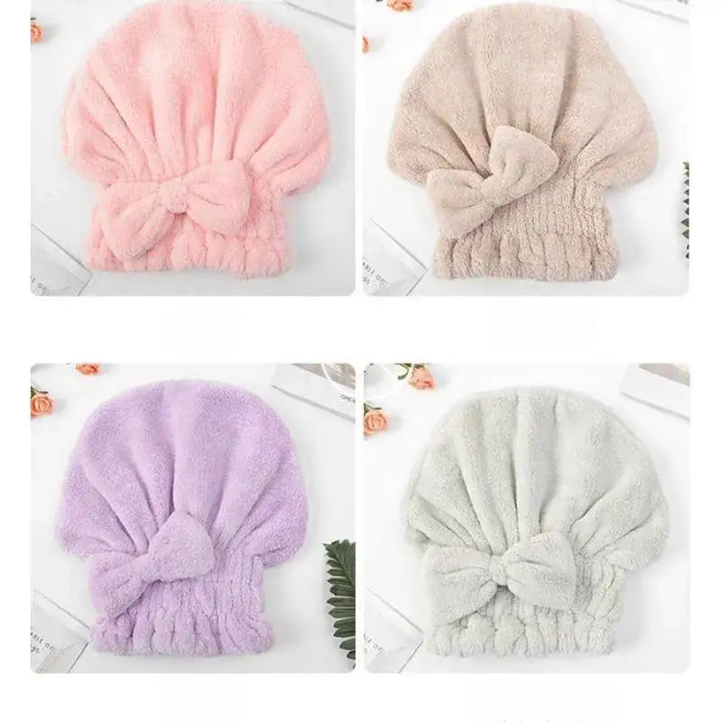 Bow Decor Hair Wrap & Shower Cap Set 2Pcs/4Pcs, ultra soft high absorbency reusable quick dry hair turban, practical bathroom essential for daily shower use, gym sports and outdoor camping travel preparation