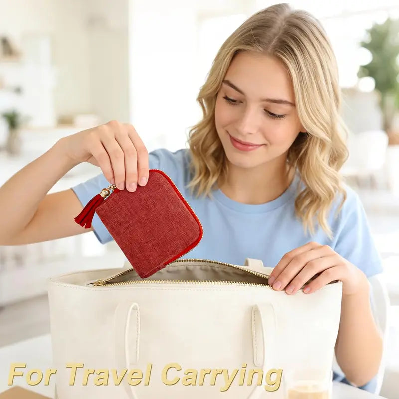 （Terracotta Red）Travel Jewelry Case, Portable Soft Jewelry Bags, Organizer Pouch with 5 Compartments Pocket, Anti-Scratch Storage Holder for Bangle Bracelets Earrings Necklace, Women Gifts